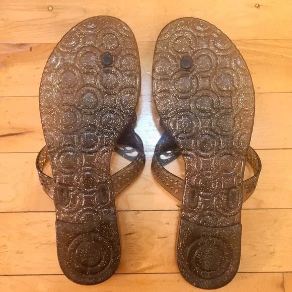 Coach Pasarella Butterfly Jelly Sandals Size 7 Black Glitter RARE Retired Style - Picture 5 of 6